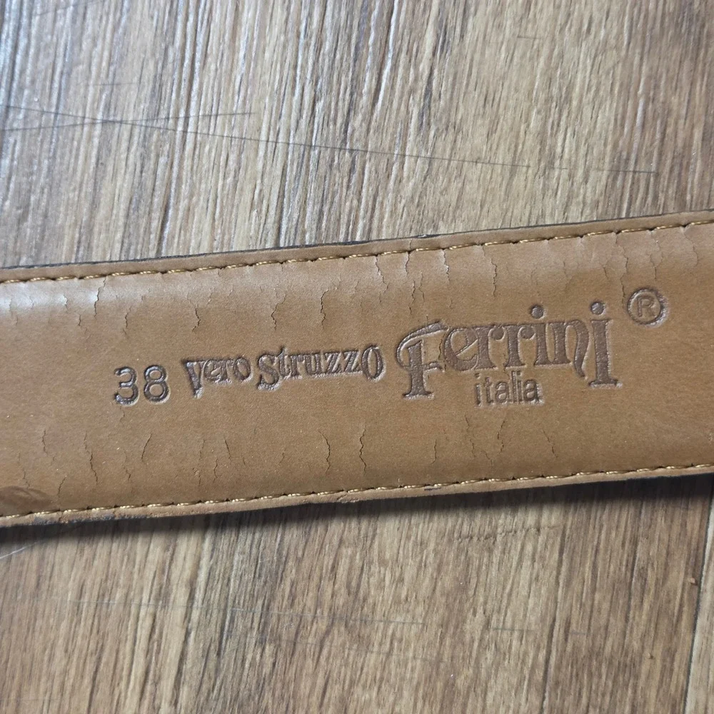 Ferrini Italia Ostrich Leather Western Belt 38 Silver Buckle Italy Cowboy